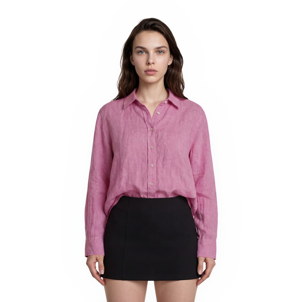 Talbots  100% Linen Button Shirt Women's Size Plus 1X XL Pink Long Sleeve‎
